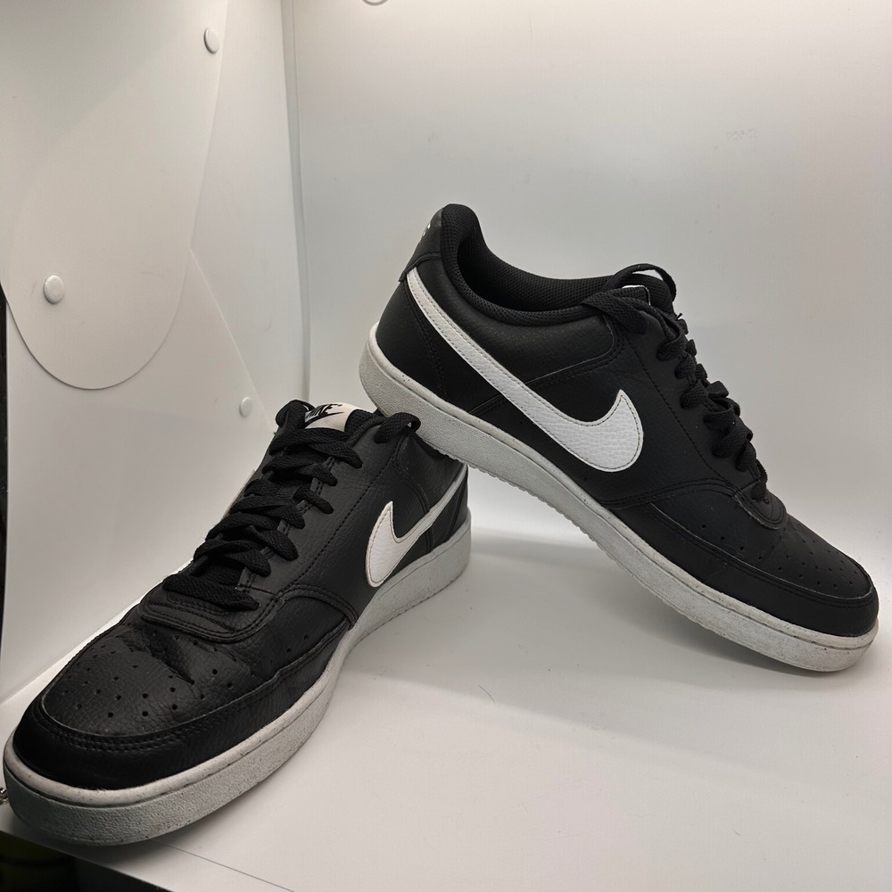 Nike Court Vision Low Sneakers Black White Leather Athletic Sneaker Shoes 10.5 - Picture 2 of 12